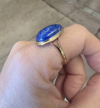 Vintage 14K Yellow Gold Lapis Lazuli Pear Shape Bezel Set Ring