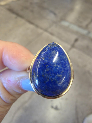 Vintage 14K Yellow Gold Lapis Lazuli Pear Shape Bezel Set Ring