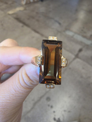 Estate 14K Gold 9 Carat Citrine Elongated Baguette Cut Tension Diamond Ring