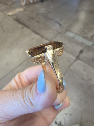 Estate 14K Gold 9 Carat Citrine Elongated Baguette Cut Tension Diamond Ring