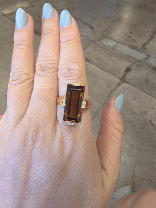 Estate 14K Gold 9 Carat Citrine Elongated Baguette Cut Tension Diamond Ring