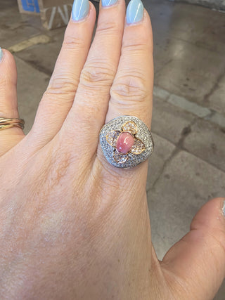 Estate 18K White and Rose Gold Conch Pearl 3-Carat Diamond Pave Cocktail Ring