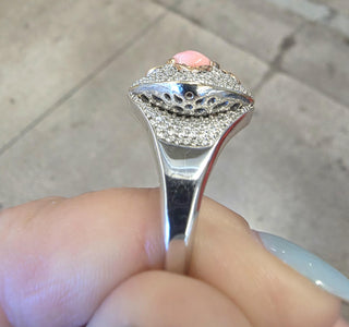 Estate 18K White and Rose Gold Conch Pearl 3-Carat Diamond Pave Cocktail Ring