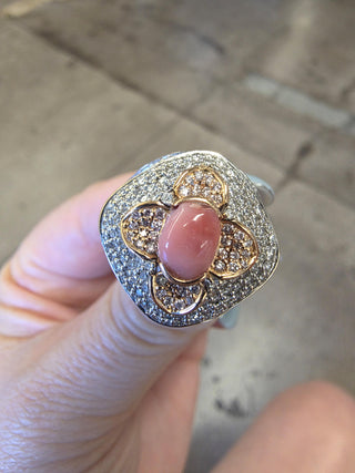 Estate 18K White and Rose Gold Conch Pearl 3-Carat Diamond Pave Cocktail Ring