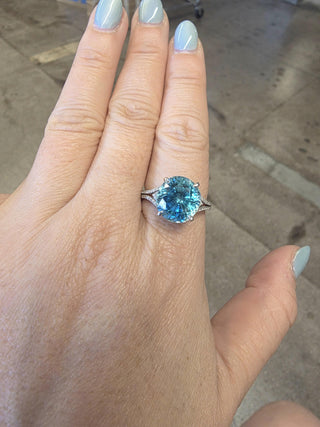 Estate 18K White Gold 10 Carat Blue Zircon and Diamond Cocktail Ring