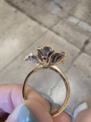 Estate 18K Gold Mother of Pearl and Diamond Floral Cocktail Ring