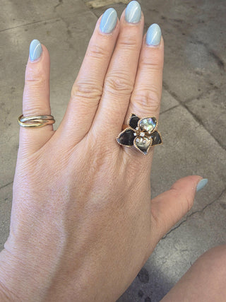 Estate 18K Gold Mother of Pearl and Diamond Floral Cocktail Ring