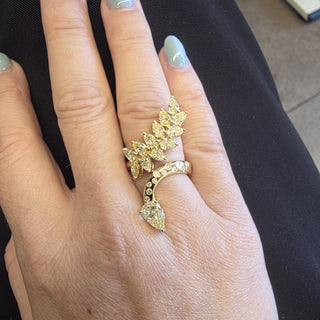 Italian 18K Yellow Gold Fancy Light Yellow Diamond Floral and Serpent Bypass Rin