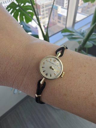 Vintage 14K Tiffany & Co. Circle Dial Brown Nylon Bracelet Watch