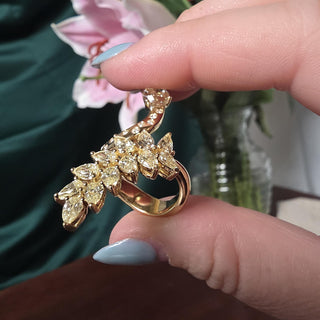 Italian 18K Yellow Gold Fancy Light Yellow Diamond Floral and Serpent Bypass Rin
