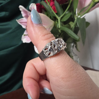 Vintage 10K Gold Masonic Double Phoenix and Star 0.50 Carat Diamond Ring