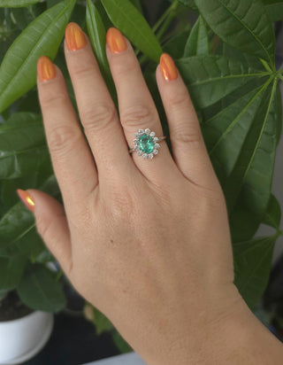 Estate 18K Gold 1.20 Carat Natural Emerald GIA Certified Diamond Halo Ring