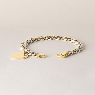Vintage 18K Gold Heart Tag Chain Link Bracelet Two Tone