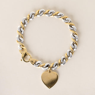 Vintage 18K Gold Heart Tag Chain Link Bracelet Two Tone