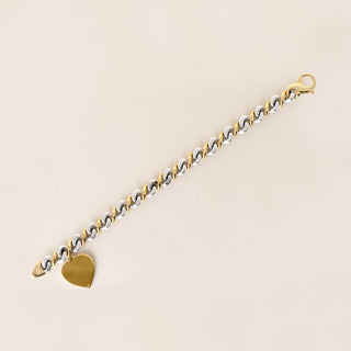 Vintage 18K Gold Heart Tag Chain Link Bracelet Two Tone