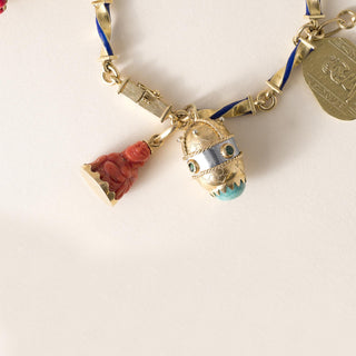 18K Gold Multi Vintage Charm Bracelet on Enamel Chain