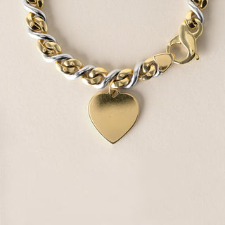 Vintage 18K Gold Heart Tag Chain Link Bracelet Two Tone