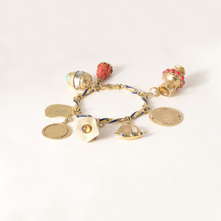 18K Gold Multi Vintage Charm Bracelet on Enamel Chain