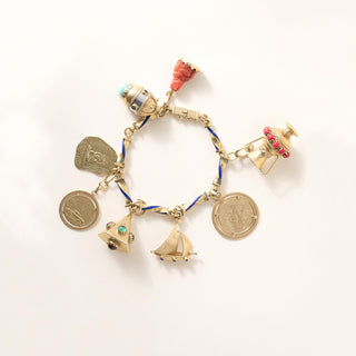 18K Gold Multi Vintage Charm Bracelet on Enamel Chain
