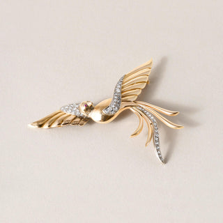 Vintage Italian Diamond Phoenix Bird Brooch 18k and Platinum