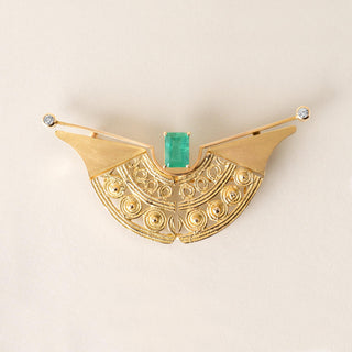Vintage 18K Gold Colombian Emerald Pendant Brooch