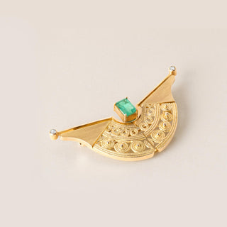 Vintage 18K Gold Colombian Emerald Pendant Brooch