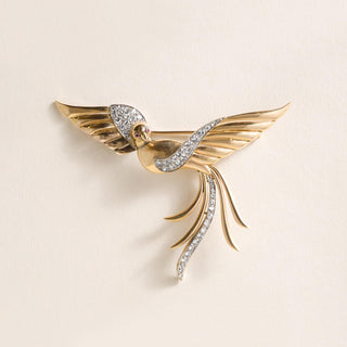 Vintage Italian Diamond Phoenix Bird Brooch 18k and Platinum