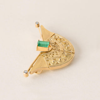 Vintage 18K Gold Colombian Emerald Pendant Brooch