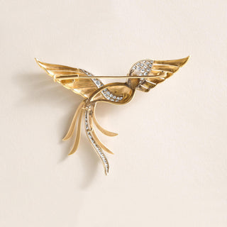 Vintage Italian Diamond Phoenix Bird Brooch 18k and Platinum
