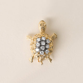 Vintage 0.50 Carat Diamond Turtle Brooch 14K Yellow Gold