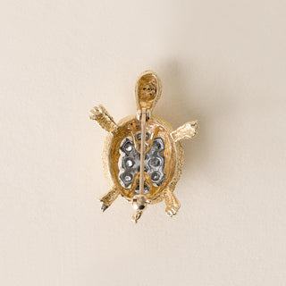 Vintage 0.50 Carat Diamond Turtle Brooch 14K Yellow Gold