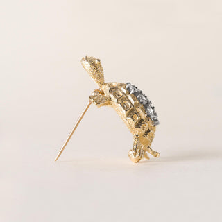 Vintage 0.50 Carat Diamond Turtle Brooch 14K Yellow Gold