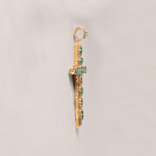Vintage 18K Yellow Gold Colombian Emerald Cross Pendant