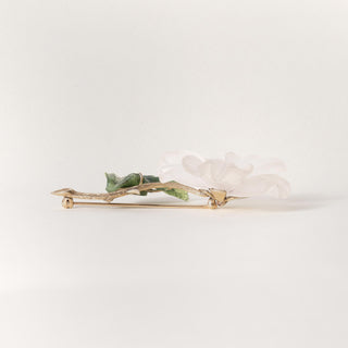 Vintage 14K Gold Quartz and Nephrite Flower Diamond Brooch