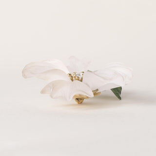 Vintage 14K Gold Quartz and Nephrite Flower Diamond Brooch