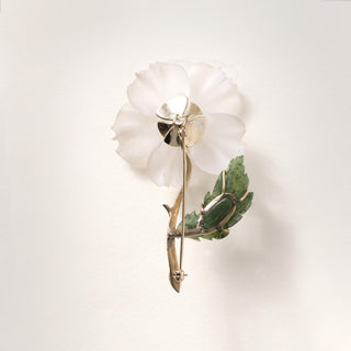 Vintage 14K Gold Quartz and Nephrite Flower Diamond Brooch