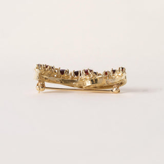 Vintage 14K Gold Crescent Moon and Star Garnet Brooch