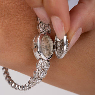 Vintage 1950's Rolex 8 Carats Diamond Ladies Hidden Watch 14K White Gold