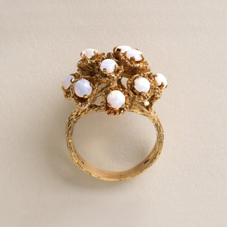 Vintage Brutalist Opal Cluster Ring 18K Yellow Gold