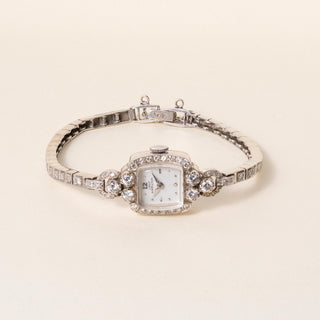 Vintage Lady Hamilton 1.25 Carats Diamonds Tonneau Shape Cocktail Watch 14K Gold