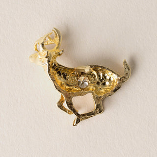 Vintage 14K Gold Diamond Deer Brooch Pin