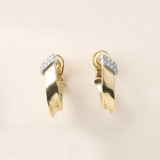 Vintage 18K Gold 2 Tone Diamond Hoop Earrings