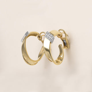 Vintage 18K Gold 2 Tone Diamond Hoop Earrings