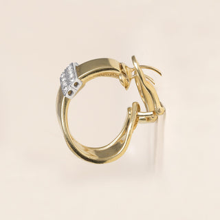 Vintage 18K Gold 2 Tone Diamond Hoop Earrings
