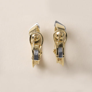 Vintage 18K Gold 2 Tone Diamond Hoop Earrings