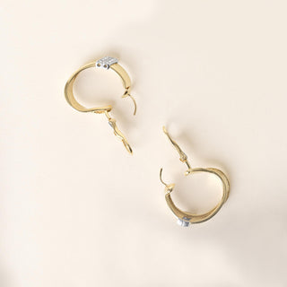 Vintage 18K Gold 2 Tone Diamond Hoop Earrings