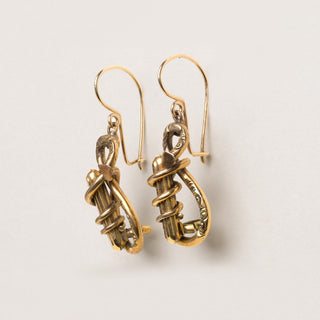 Victorian 9K Gold Earrings Enamel Dangle Earrings