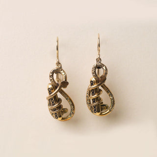 Victorian 9K Gold Earrings Enamel Dangle Earrings