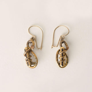 Victorian 9K Gold Earrings Enamel Dangle Earrings