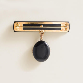 Antique Victorian Mourning Brooch Seed Pearl and Carved Onyx Locket 14K Gold